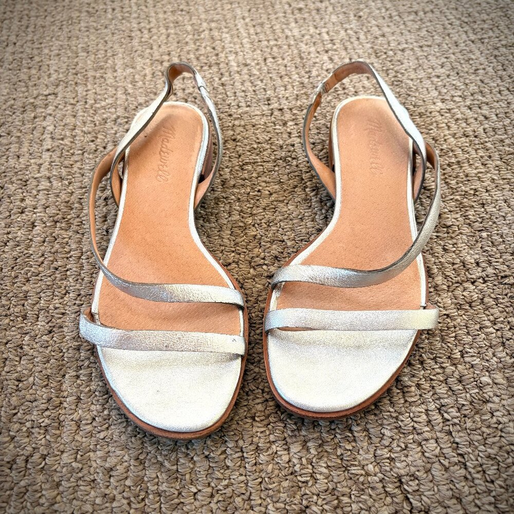 Madewell Silver Heidi Asymmetrical Slingback Flat Sandals 6.5M - Picture 4 of 14
